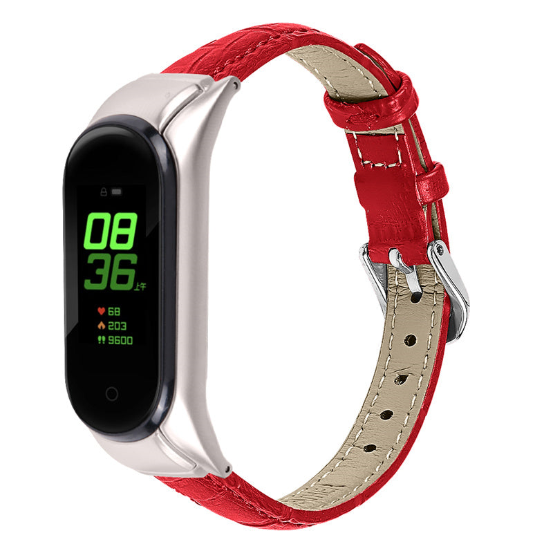 For Xiaomi Mi Band 7 Buckle Design Top Layer Cowhide Leather Bamboo Grain Adjustable Watch Band with Silver Protective Cover For Xiaomi Mi Band 7 Buckle Design Top Layer Cowhide Leather Bamboo Grain Adjustable Watch Band with Silver Protective Cover
